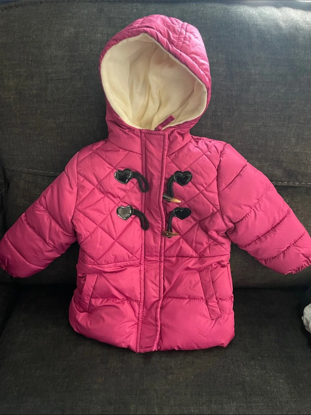 Girls' Hooded Quilted Puffer Coat in Hot Pink